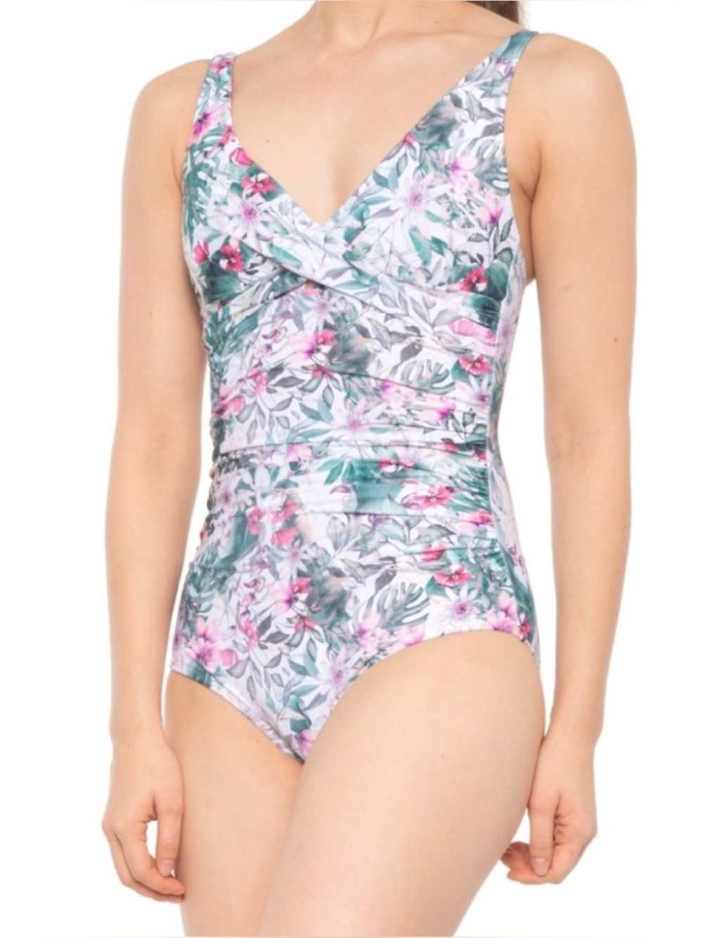 Nip Tuck Tropical Floral Twist Front One Piece Swimsuit Multi Fit Padded Cups